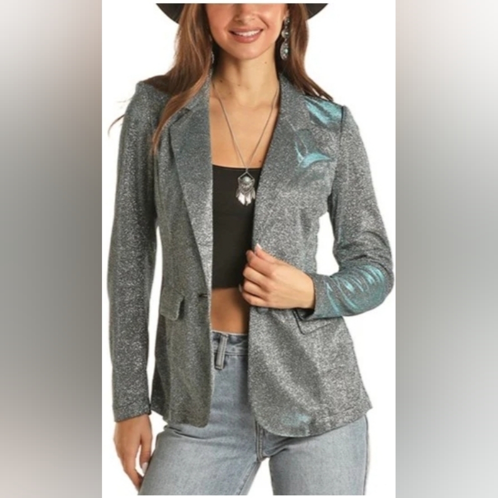 Women’s Rock & Roll Cowgirl Teal Iridescent Sparkly Show Blazer